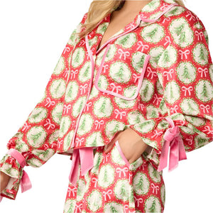 Satin Christmas Tree Pajama Set WOMEN - Clothing - Loungewear Peach Love California   