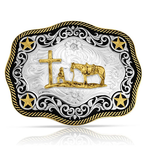 Montana Silversmiths Four Star Belt Buckle with Christian Cowboy ACCESSORIES - Additional Accessories - Buckles Montana Silversmiths