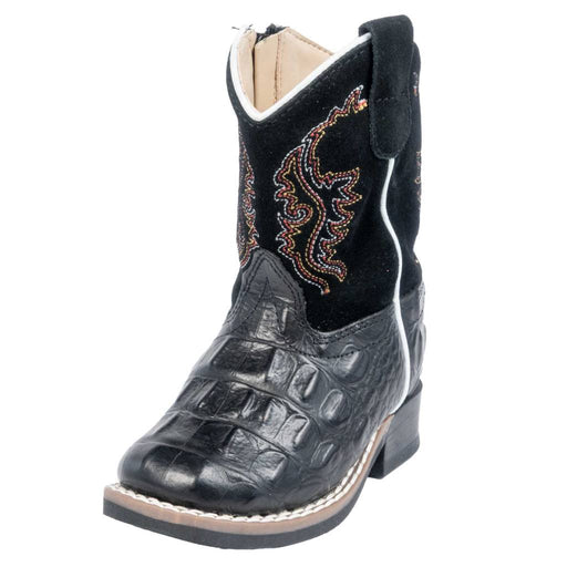 Old West Infant Black Faux Gator Square Toe Boot KIDS - Footwear - Boots Old West