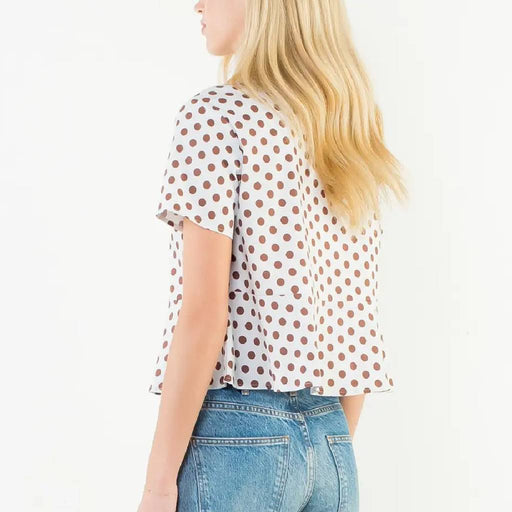 Brown Polka Dot Top WOMEN - Clothing - Tops - Short Sleeved THML Clothing