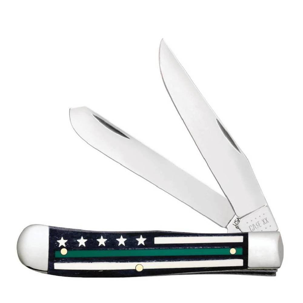 Case Stripes of Service Smooth Black Bone with Green Color Trapper Knives WR CASE   