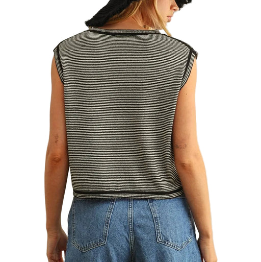 Pinstriped Knit Black Top WOMEN - Clothing - Tops - Sleeveless Miou Muse