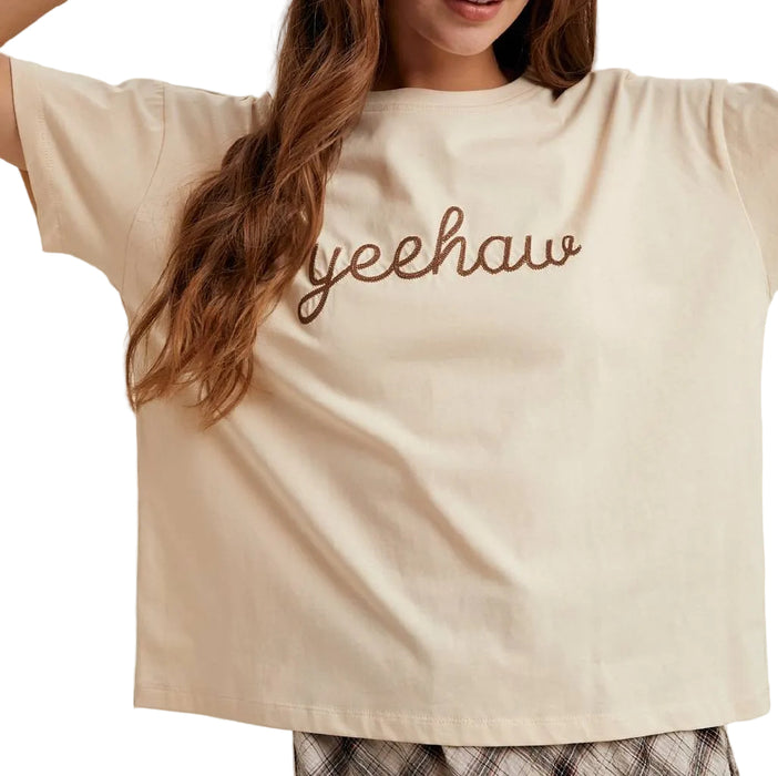 Yehaaw Stitched Knit Ecru Tee