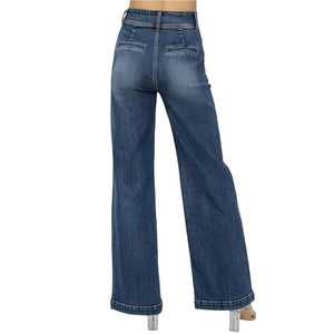 Risen High Rise Wide Leg Double Button Jeans