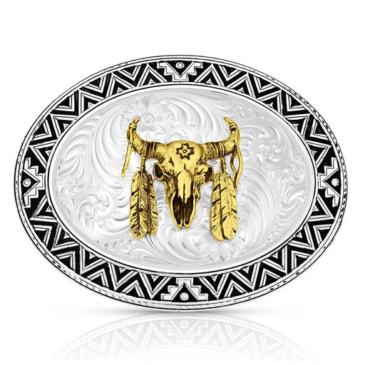 Montana Silversmiths Dancing Compass Belt Buckle with Buffalo Skull ACCESSORIES - Additional Accessories - Buckles Montana Silversmiths