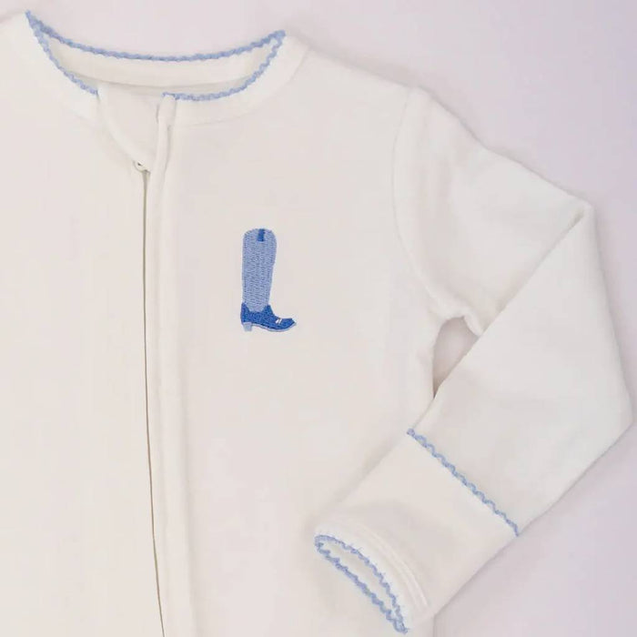 Baby Boy's Pip Embroidered Blue Boot Footed Romper
