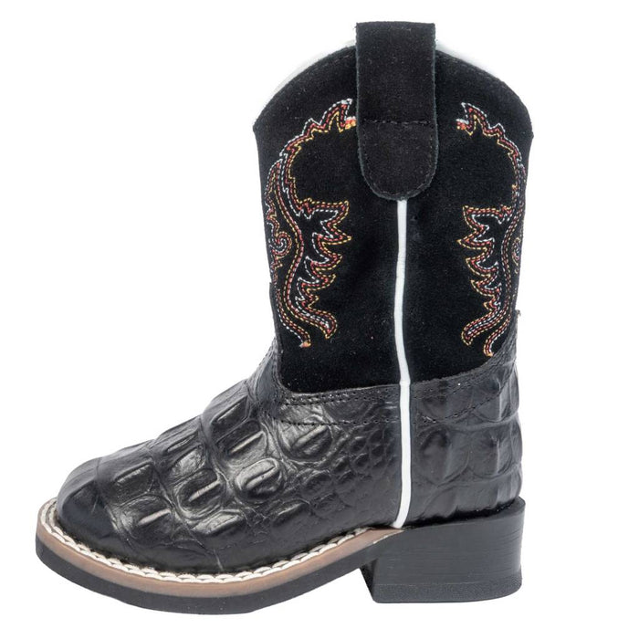 Old West Infant Black Faux Gator Square Toe Boot