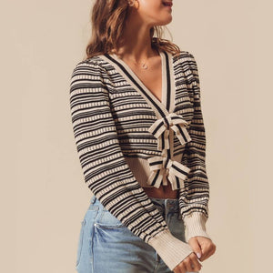 Knit Striped Cardigan WOMEN - Clothing - Sweaters & Cardigans So Me   