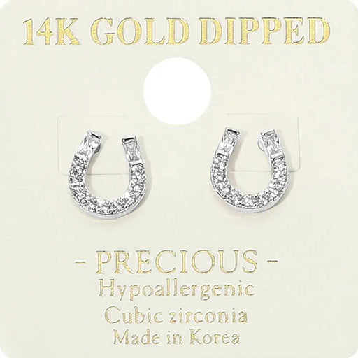 Paved Horseshoe Silver Stud Earrings WOMEN - Accessories - Jewelry - Earrings Sensibling Corp