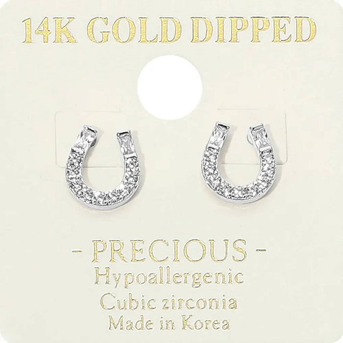 Paved Horseshoe Silver Stud Earrings