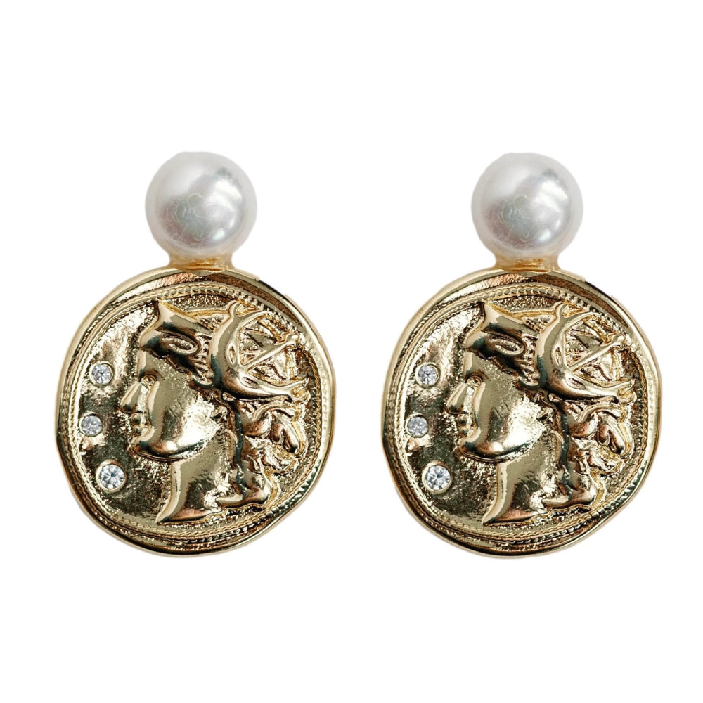 Genuine Pearl/Gold Coin Statement Earrings WOMEN - Accessories - Jewelry - Earrings St Armands Design of Sarasota   