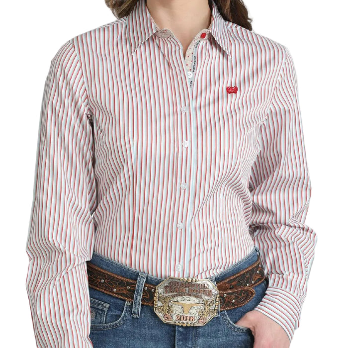 Cinch Women's White/Red/Blue Stripe Button Down Top WOMEN - Clothing - Tops - Long Sleeved Cinch