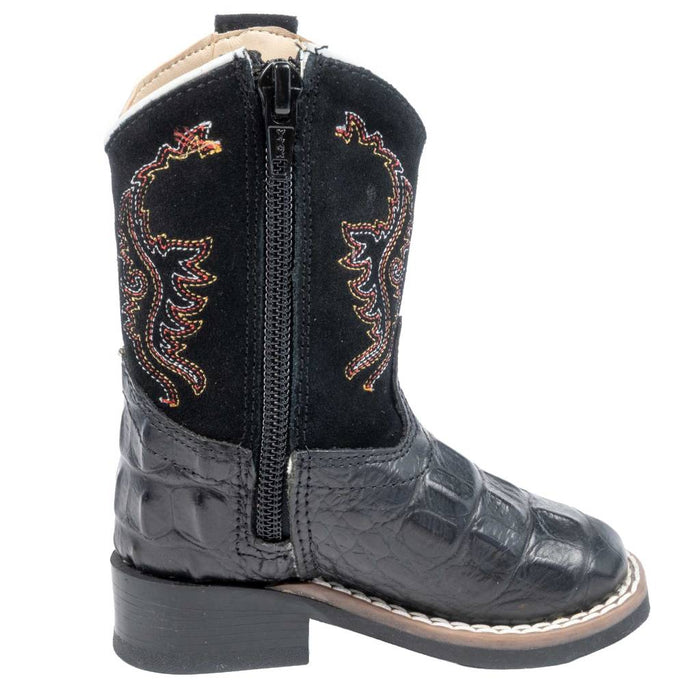 Old West Infant Black Faux Gator Square Toe Boot