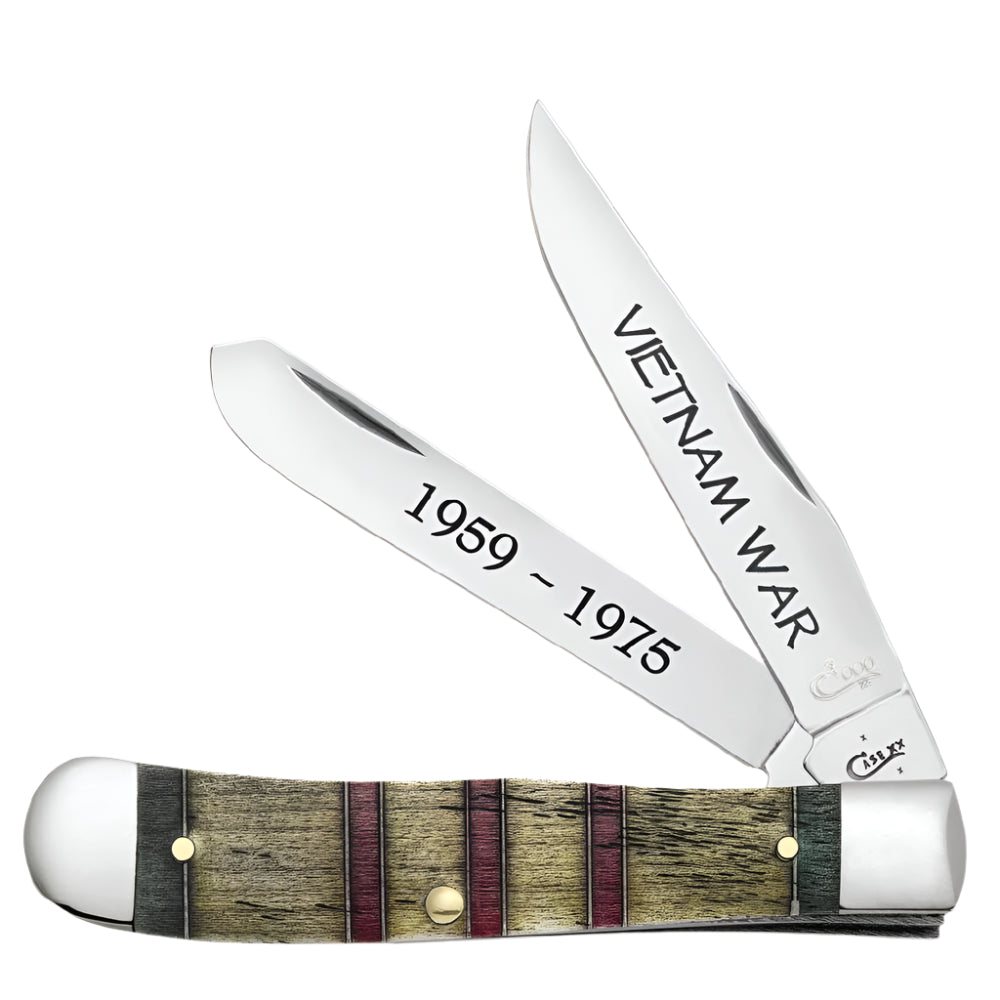 Case Vietnam War Trapper Gift Set - Natural Bone With Green/Yellow/Red Knives - Knives W.R. Case