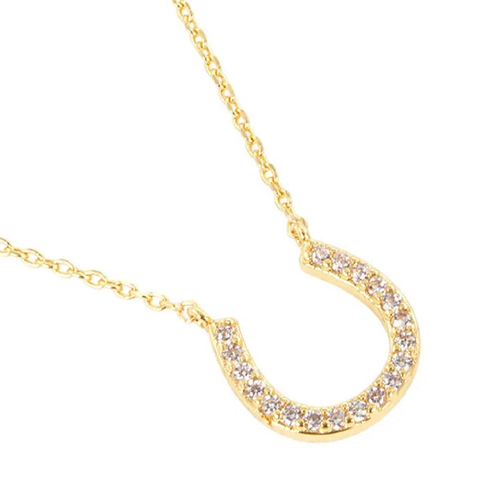 Paved Horseshoe Gold Pendant Necklace