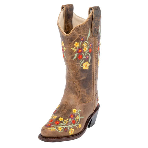 Old West Girl's Burnt Tan Floral Boot KIDS - Footwear - Boots Old West