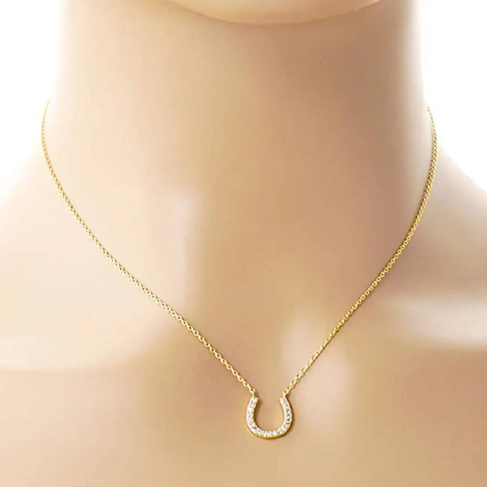 Paved Horseshoe Gold Pendant Necklace
