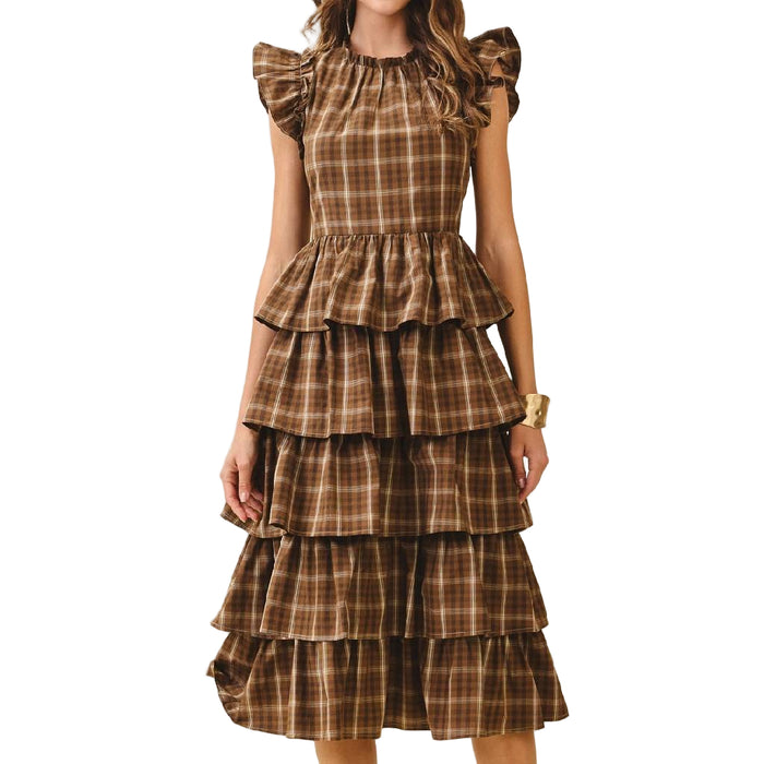 Plaid Ruffled Midi Dress
