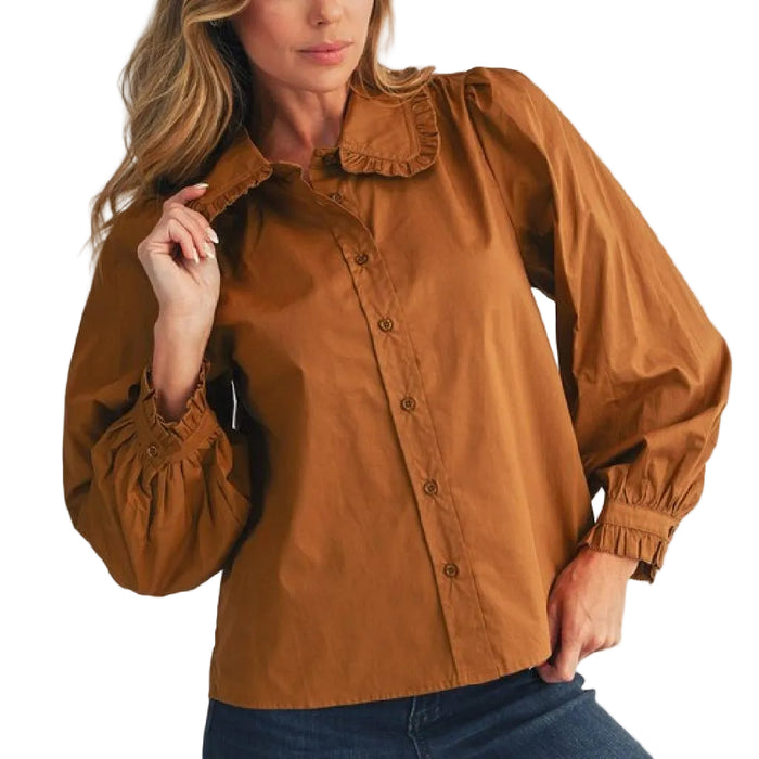 Jodifl Toffee Ruffle Detail Top