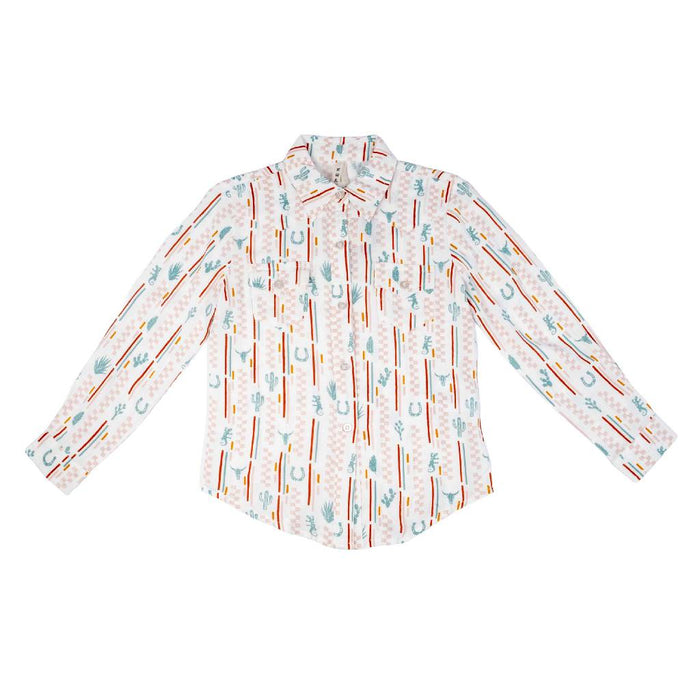 Roper Girl's Checker Western Stripe Button Down Shirt
