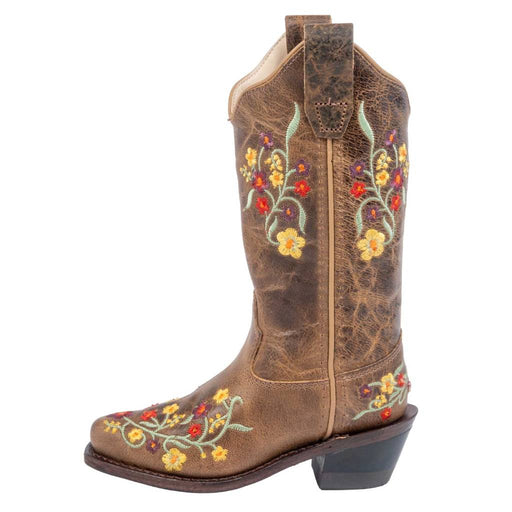 Old West Girl's Burnt Tan Floral Boot KIDS - Footwear - Boots Old West