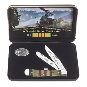 Case Vietnam War Trapper Gift Set - Natural Bone With Green/Yellow/Red Knives - Knives W.R. Case