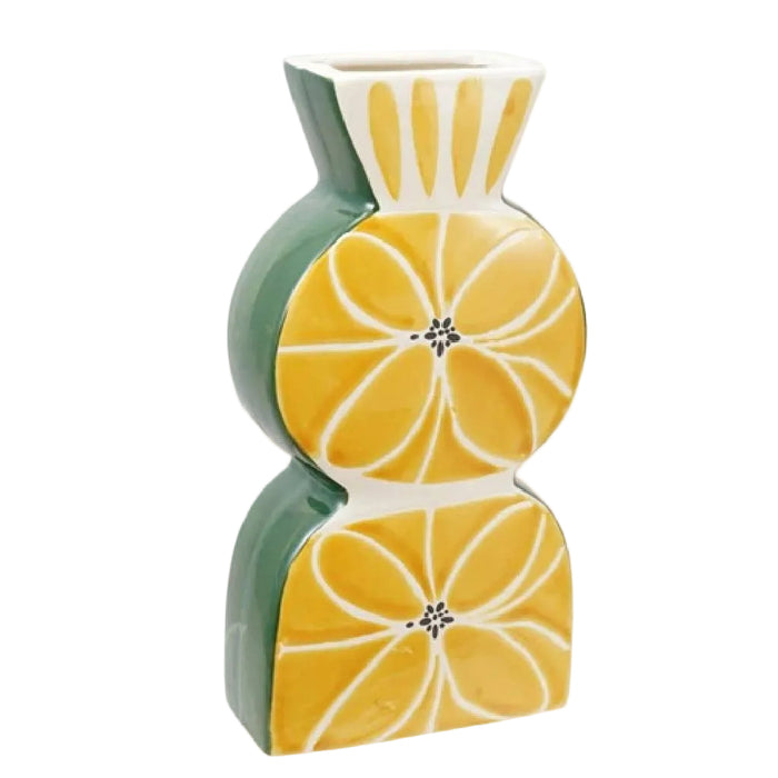Stoneware Wax Relief Vase - Yellow/Green/White HOME & GIFTS - Home Decor - Decorative Accents Creative Co-Op
