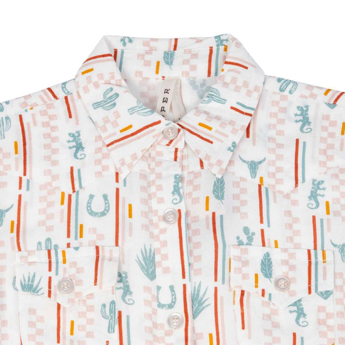 Roper Girl's Checker Western Stripe Button Down Shirt