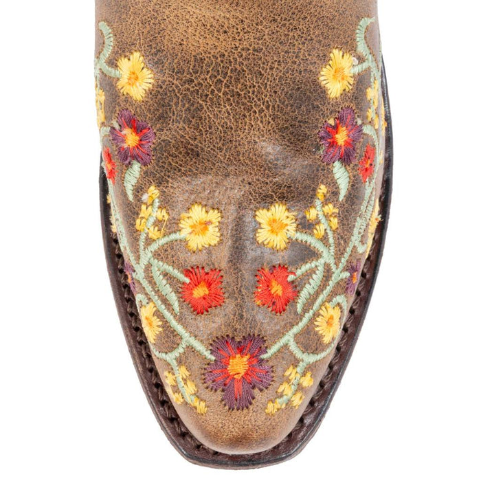 Old West Girl's Burnt Tan Floral Boot