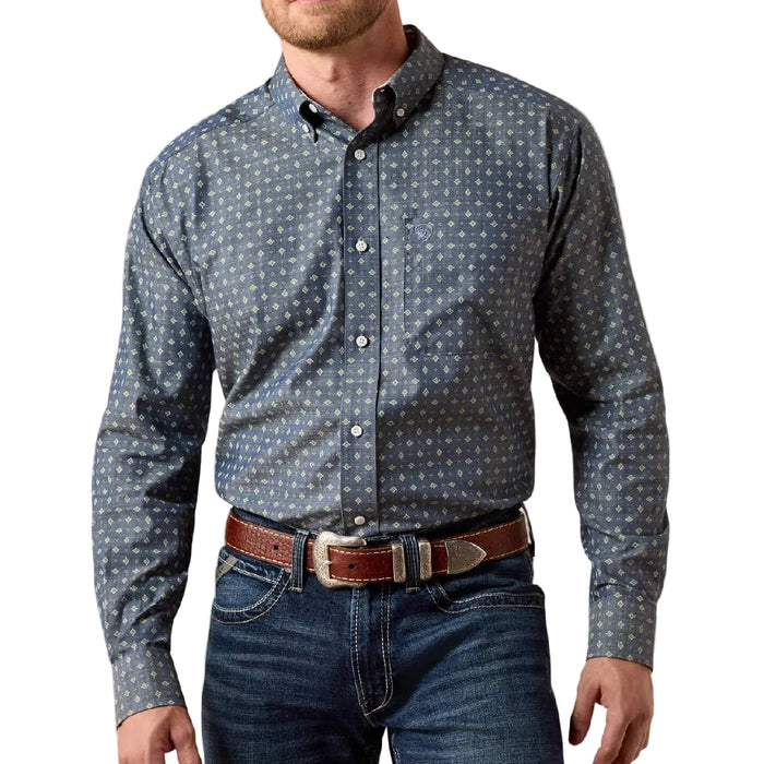 Ariat Men's Walden Classic Fit Chambray Blue Print Button Down Shirt