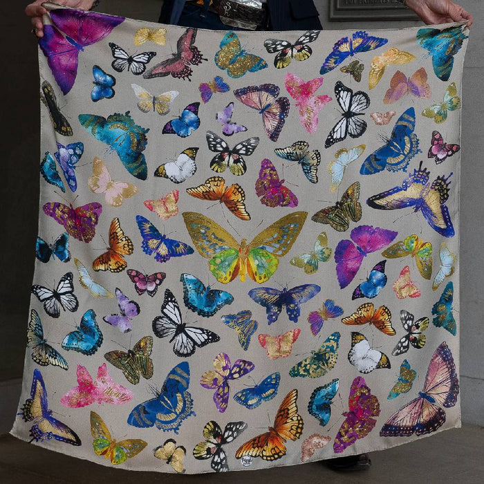 Fringe Scarves Butterflies Tan Wild Rag