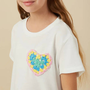 Hayden Girl's Crochet Heart Pocket Tee KIDS - Girls - Clothing - Tops - Short Sleeve Tops Hayden Los Angeles   