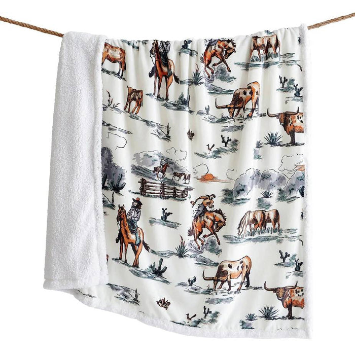 Ranch Life Western Toile Campfire Sherpa Throw HOME & GIFTS - Home Decor - Blankets + Throws HiEnd Accents