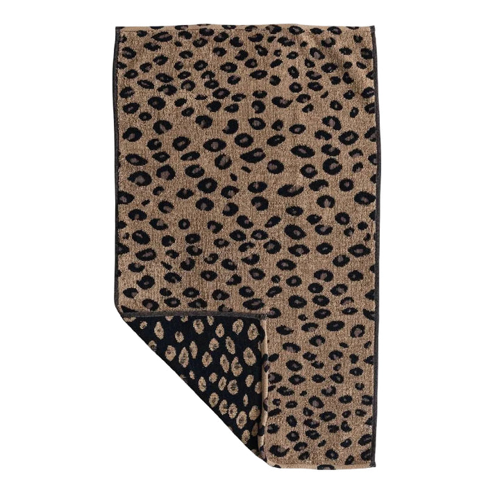 Woven Cotton Terry Leopard Print Hand Towel Black/Brown HOME & GIFTS - Bath & Body - Towels Creative Co-Op