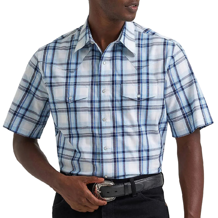 Wrangler Men's Western Blue Plaid Snap Shirt MEN - Clothing - Shirts - Short Sleeve Wrangler