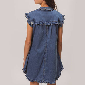 Ruffle Denim Shirt Dress WOMEN - Clothing - Dresses BiBi Clothing   