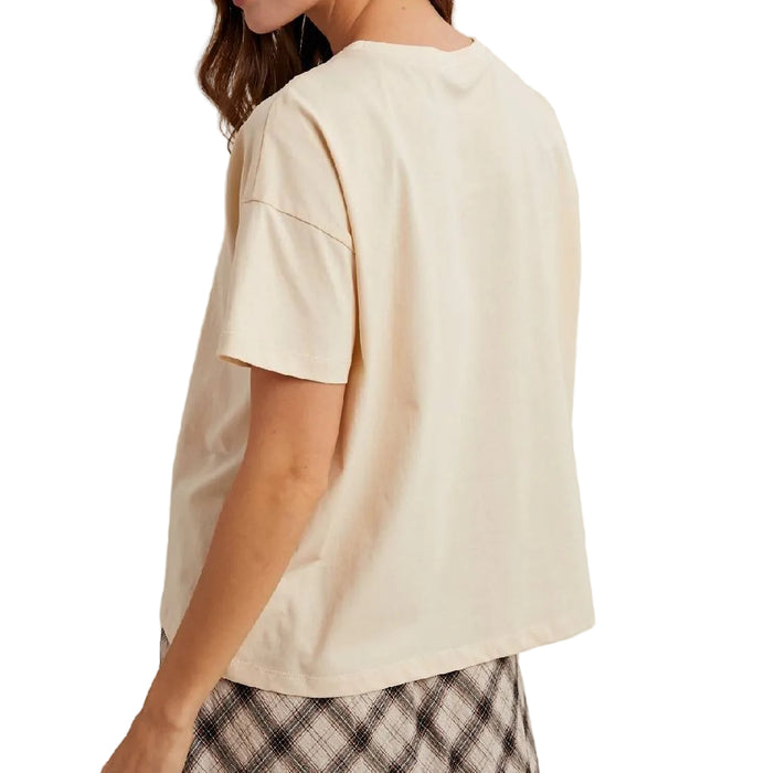 Yehaaw Stitched Knit Ecru Tee