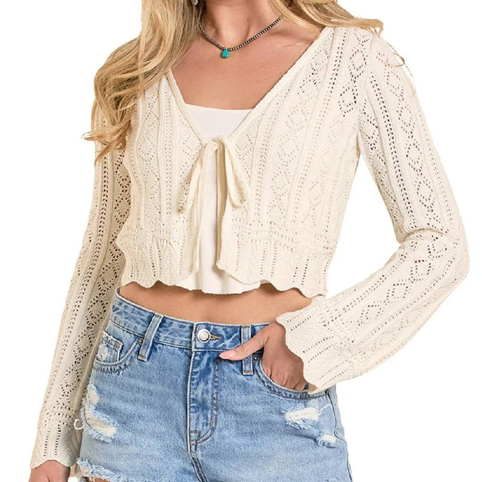 Crochet Front Tie Natural Cardiagan WOMEN - Clothing - Sweaters & Cardigans Panhandle
