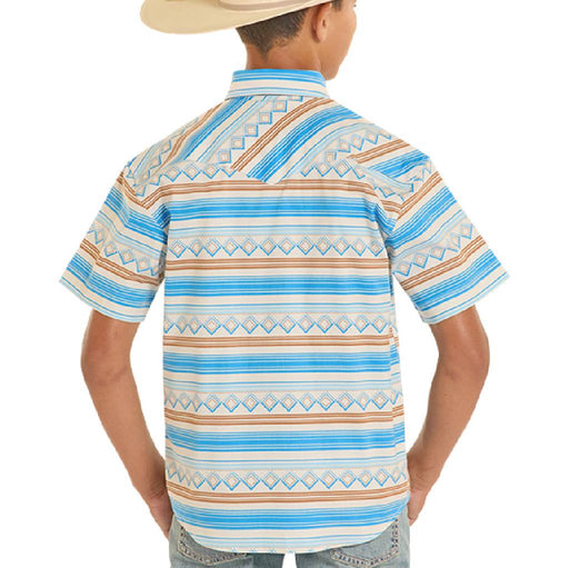 Rock & Roll Denim Boy's Blue Stripe Snap Shirt KIDS - Boys - Clothing - Shirts - Short Sleeve Shirts Panhandle