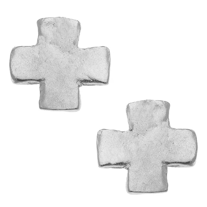 Square Silver Cross Studs