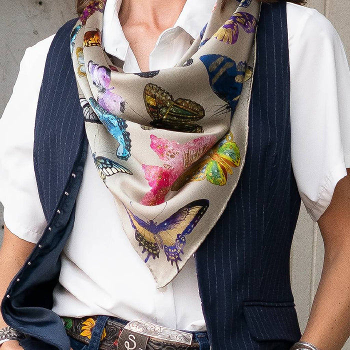 Fringe Scarves Butterflies Tan Wild Rag