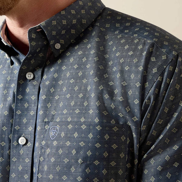 Ariat Men's Walden Classic Fit Chambray Blue Print Button Down Shirt