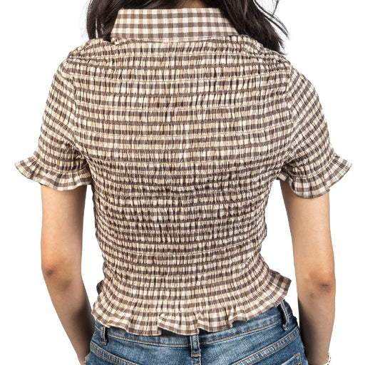 Smocked Gingham Mocha Top WOMEN - Clothing - Tops - Short Sleeved Urban Daizy