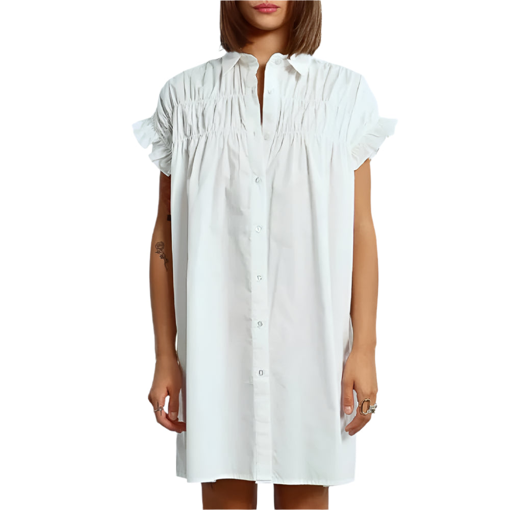 Gathered Shirt Dress - White WOMEN - Clothing - Dresses Molly Bracken