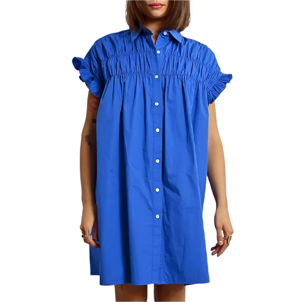 Gathered Shirt Dress - Royal Blue