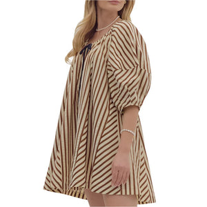 Striped Puffy Sleeve Dress WOMEN - Clothing - Dresses Entro   