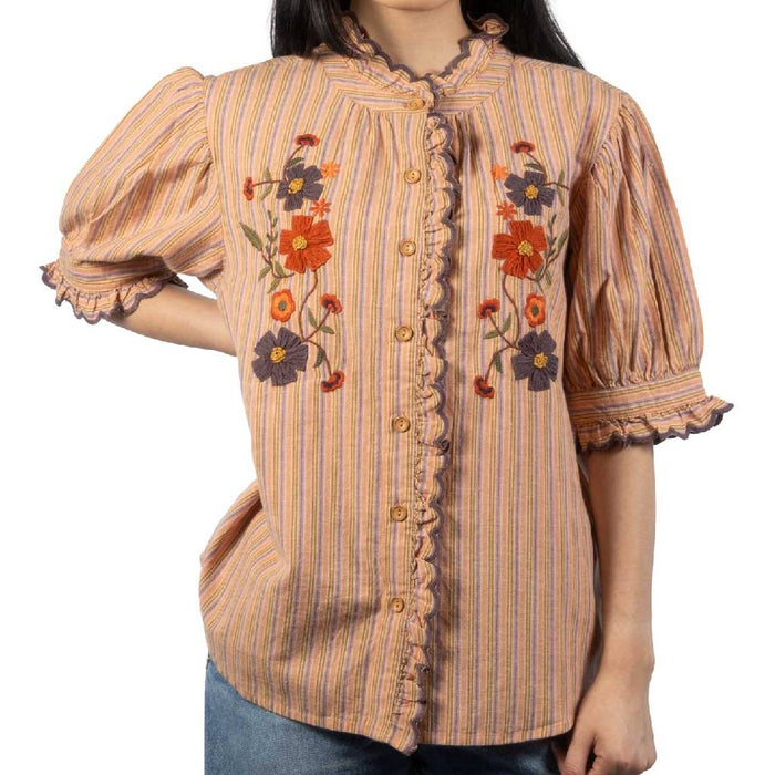 Ivy Jane Floral Embroidered Orange Top