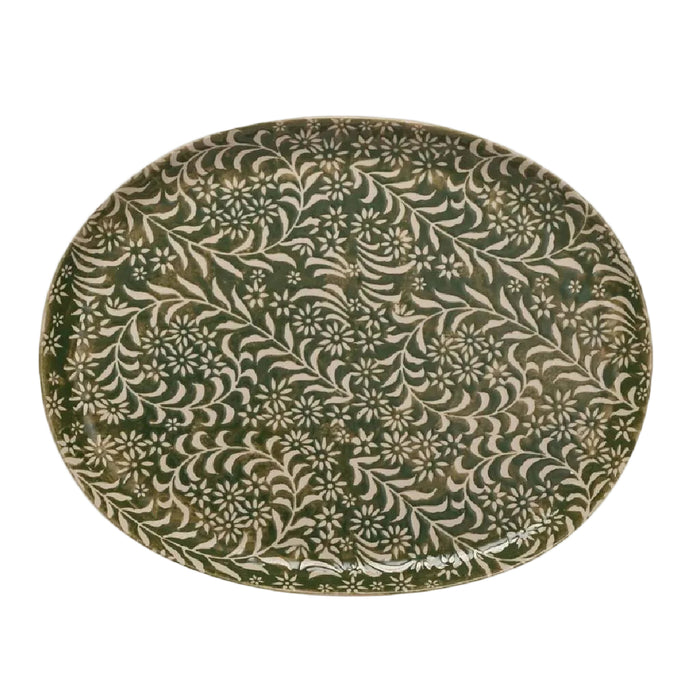 Green Botanical Stoneware Platter HOME & GIFTS - Tabletop + Kitchen - Kitchen Decor Creative Co-Op
