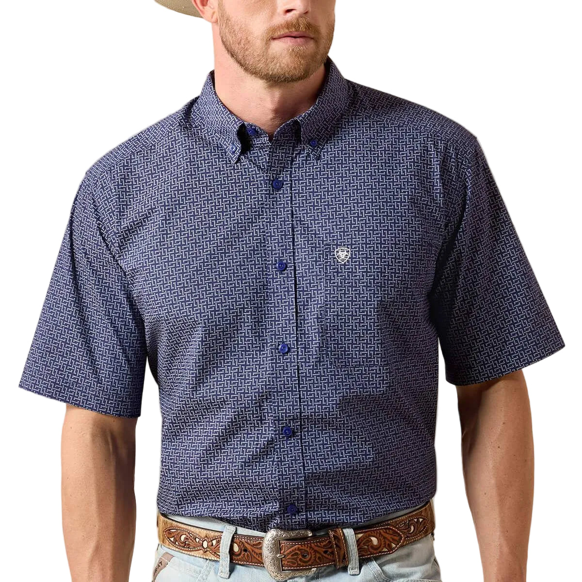 Ariat Men's Brogan Classic Fit Patriot Blue Abstract Print Button Down Shirt - FINAL SALE MEN - Clothing - Shirts - Short Sleeve Ariat Clothing
