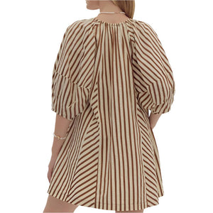 Striped Puffy Sleeve Dress WOMEN - Clothing - Dresses Entro   